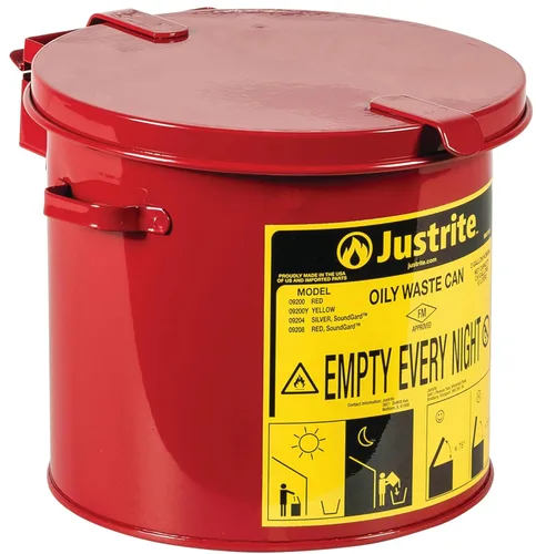 Miniatura 14 de Justrite Recipiente para desechos aceitosos de acero galvanizado de 10 galones, recipiente de seguridad metálico para trapos con aceite de 18 x 14