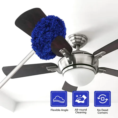 Miniatura 2 de Limpiador de Ventilador de Techo Plumero Reutilizable de Microfibra Limpiador de Aspas de Ventilador de Techo Plumero Desmontable con Poste de Azul