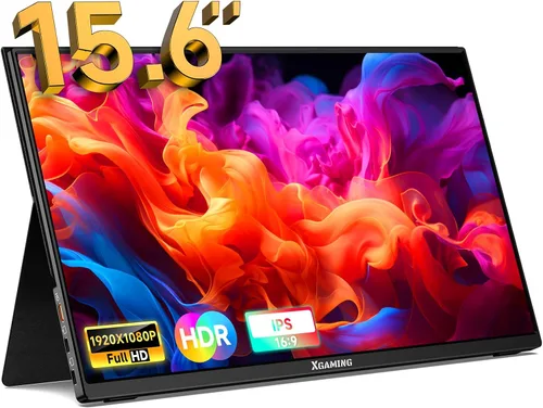 XGaming Monitor portátil de 15.6 pulgadas, 1080P FHD IPS USB-C, pantalla de computadora HDMI con cubierta inteligente y altavoces, pantalla externa