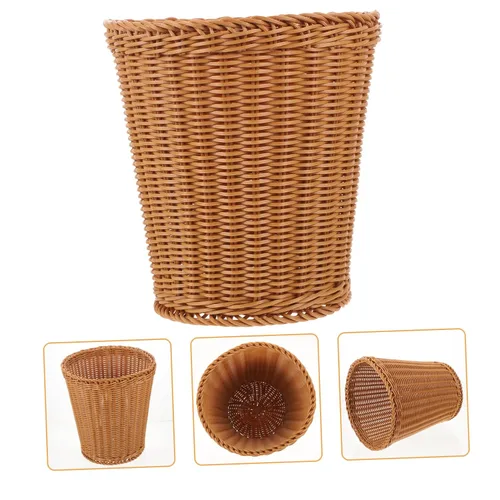 Miniatura 7 de Elegante cubo de basura tejido natural tapa de cesta de gran capacidad para sala de estar estudio
