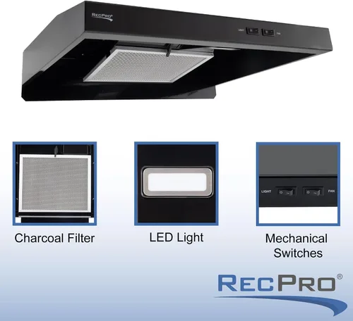 Miniatura 2 de RecPro Campana extractora RV con filtro de carbón y lámpara LED, motor de 12 V CC, 60 W de eficiencia energética, filtro de carbón integrado, diseño