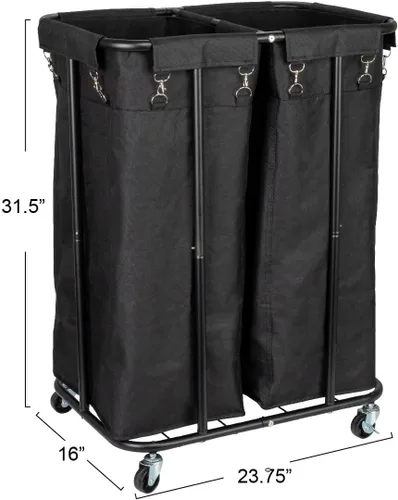 Miniatura 2 de Household Essentials Clasificador de ropa rodante de 2 bolsas, color negro Negro/Negro