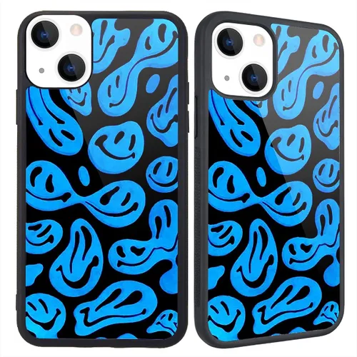 Miniatura 34 de Funda compatible con iPhone 13 para niños y mujeres, diseño divertido de cara, parte trasera dura con negro, divertido y lindo patrón de arte
