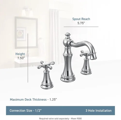 Miniatura 4 de Moen TS42114BG-9000 Weymouth - Grifo de baño con dos manijas cruzadas y válvula, oro cepillado