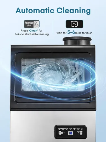 Miniatura 6 de Máquina comercial para hacer hielo, 100 libras/24 horas, máquina de hielo independiente y debajo del mostrador con 2 entradas de agua, 40