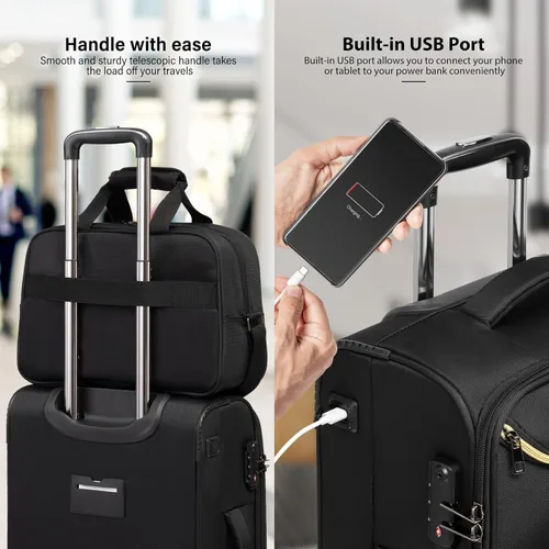Miniatura 4 de Coolife Maleta de equipaje de mano con ruedas Softside Bolsa de viaje ligera con ruedas, Negro