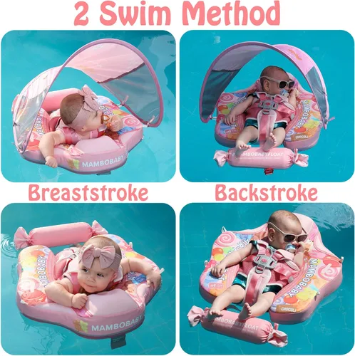Miniatura 3 de Mambobaby Flotador con dosel extraíble para piscina para bebé, flotador de seguridad no inflable, cola mejorada, material suave y agradable a