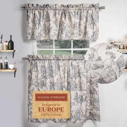 Miniatura 16 de Maison d' Hermine Juego de cortinas de cocina para ventanas, juego de cortinas de cocina 100% algodón, cenefas para el hogar [2 niveles