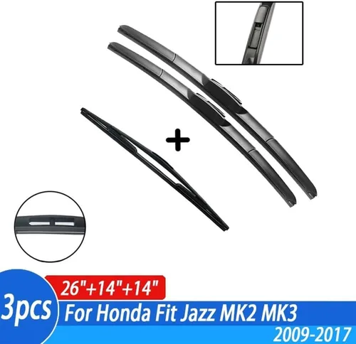 Miniatura 2 de Juego de limpiaparabrisas delantero y trasero compatible con Honda Fit Jazz MK2 MK3 2009-2017 2016 2015 2014 2010 26 14 pulgadas