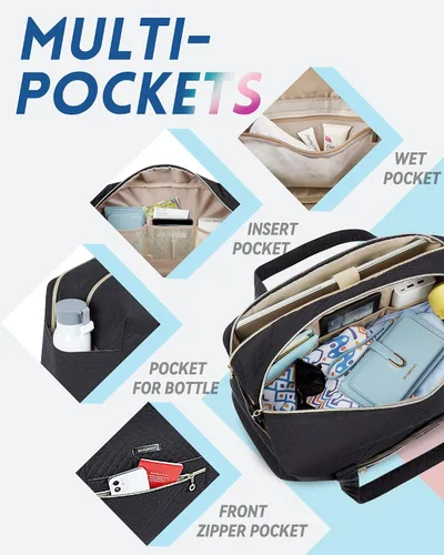 Miniatura 5 de BAGSMART - Bolsa de lona de viaje para mujer bolsa de mano grande con compartimento para laptop bolsa de zapatos Negro Bolsa de viaje