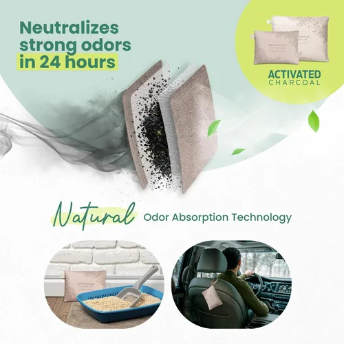 Miniatura 2 de Roonin Bolsas de carbón de bambú absorbentes de olores (paquete de 4), purificador de aire natural y desodorante seguro para mascotas para el hogar