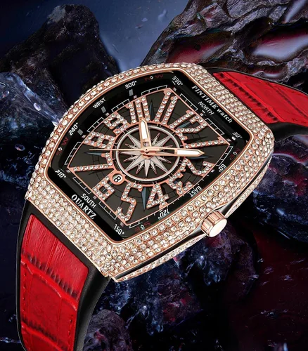 Miniatura 5 de Gosasa Reloj Tonneau único de moda para hombre con diamantes de imitación de cuarzo con correa de goma