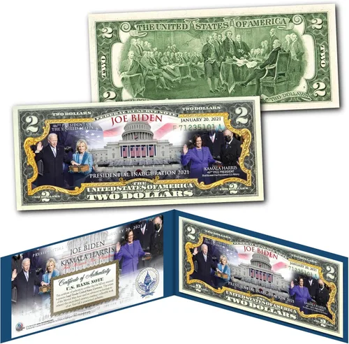 Joe Biden y Kamala Harris 46ª Inauguración Presidencial Sin Circular Billete de Dos Dólares Edición Especial Soporte de Exhibición Coleccionable y