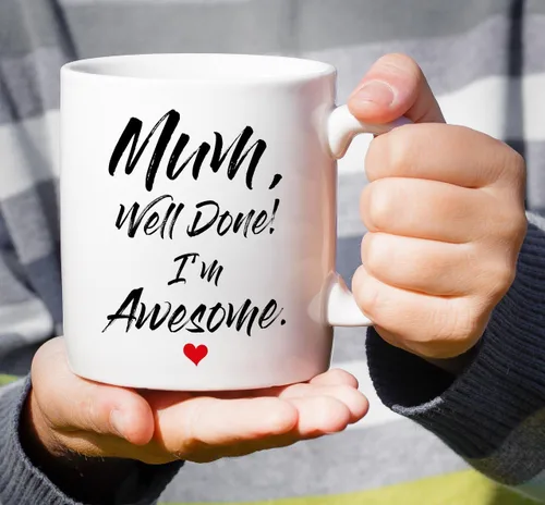 Miniatura 5 de Retreez - Taza divertida con texto en inglés "Mum Well Done I'm Awesome", 325 ml, tazas de café de cerámica, mensaje divertido, sarcástico
