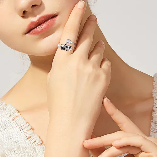 Miniatura 8 de Sterling Silver CatPugElephantPandaAxolotlUnicornCow Rings Adjustable Cute Animal Hypoallergenic Ring Jewelry Gift for Women Daughter