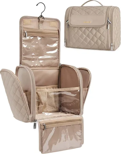 Miniatura 9 de BAGSMART Neceser de viaje para maquillaje con gancho para colgar, bolsa de cosméticos, organizador de gran capacidad, resistente al agua, para Beige
