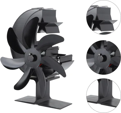 Miniatura 3 de Hilitand Ventilador de estufa de 7 aspas, ventilador de estufa de leña, modelo luna, ventiladores superiores para estufa de leña (negro)