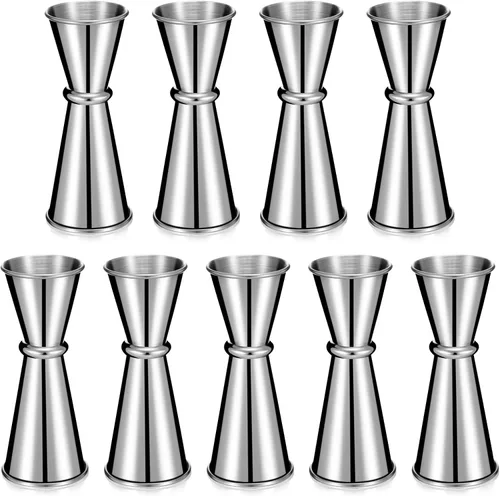 Jigger de 9 piezas para cóctel de bartending de 2 onzas, 1 oz, taza medidora de vidrio de acero inoxidable 304, vaso de medición de tiro doble
