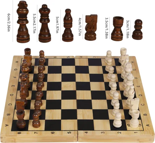 Miniatura 4 de TOWO - Juego de ajedrez 3 en 1 de backgammon de ajedrez – Tablero de ajedrez plegable de madera, juego de mesa portátil de viaje familiar para niños