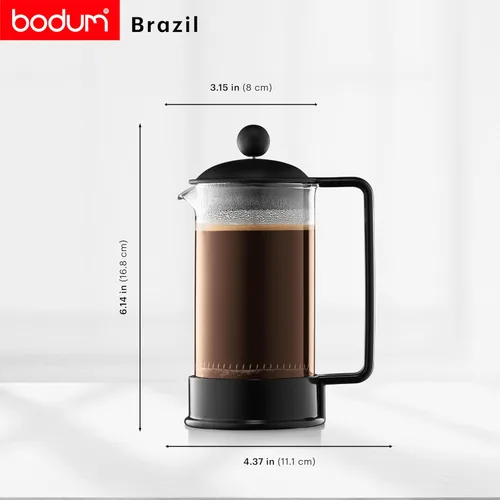 Miniatura 3 de Bodum Cafetera de prensa francesa Brazil de 12 onzas, vidrio de borosilicato resistente al calor, negro - Hecho en Portugal