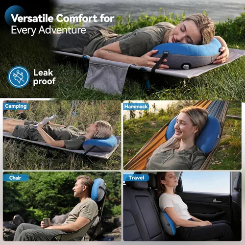 Miniatura 6 de MARCHWAY Almohada inflable ultraligera para acampar con funda suave y lavable, compacta, compresible, portátil, para campamento al aire libre, Azul