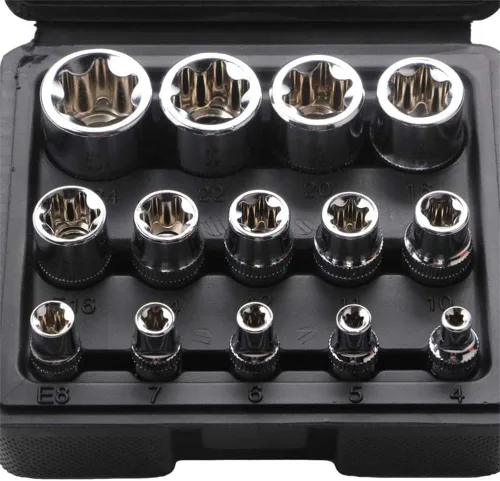 Miniatura 6 de Juego de llaves hembra E Torx con estuche, 1/4, 3/8, 1/2 pulgadas Drive E4-E24 Kit de llaves de torque externas, 14 piezas Negro