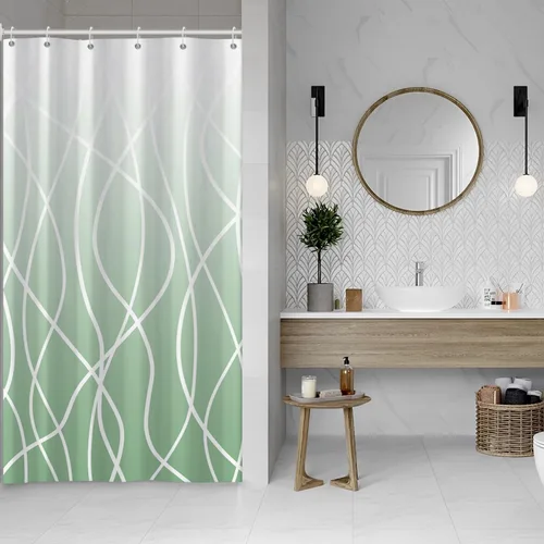 Miniatura 85 de Cortina de ducha pequeña a rayas gris claro degradado para baño, 36 x 72 pulgadas, juego de cortina de ducha geométrica para cabina de RV