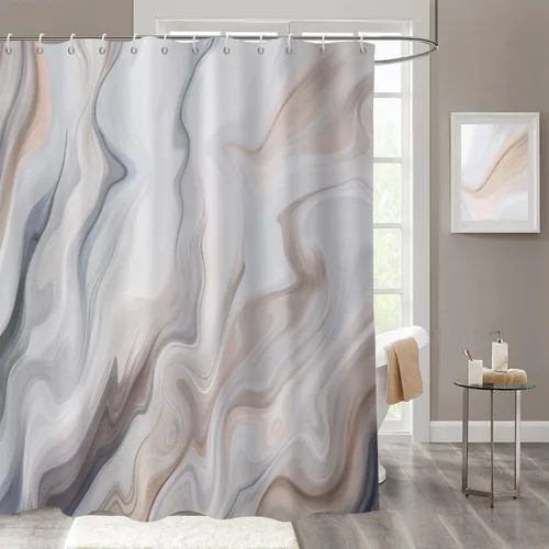 Miniatura 19 de Cortina de ducha con diseño de mármol verde, verde azulado y blanco degradado, moderna, abstracta, de lujo, ondas, decoración del hogar, tela Nuevo
