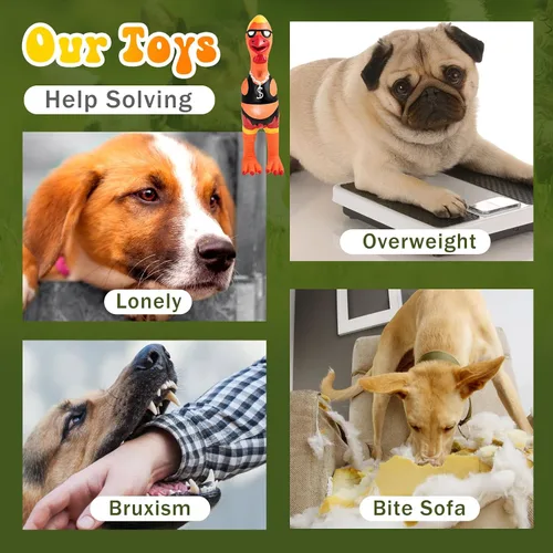 Miniatura 7 de Silipull 6 juguetes de goma chirriantes para perros, pollo gritando, látex, goma suave, masticar, juguetes molares interactivos divertidos