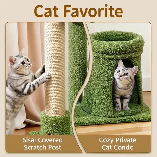 Miniatura 5 de Soporte de poste para rascar en torre de árbol de gato para interiores, 41 pulgadas compacto de palmera con cama acogedora para gatos pequeños
