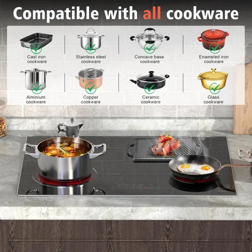 Miniatura 4 de Hobsir - Placa de cocina eléctrica de 30 pulgadas, 4 quemadores, estufa eléctrica, estufa de cerámica de 6800 W con marco de metal de vidrio, 30
