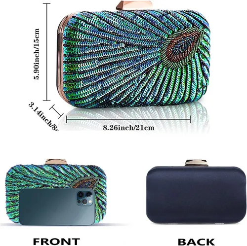 Miniatura 2 de Beaded Sequin Peacock Evening Clutch Bags Party Wedding Purse