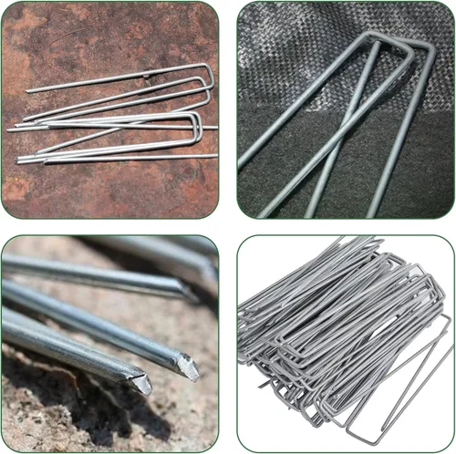 Miniatura 7 de Paquete de 25 grapas para paisajismo de 6 pulgadas, estacas de calibre 11, estacas de jardín galvanizadas con forma de U, clavijas y grapas