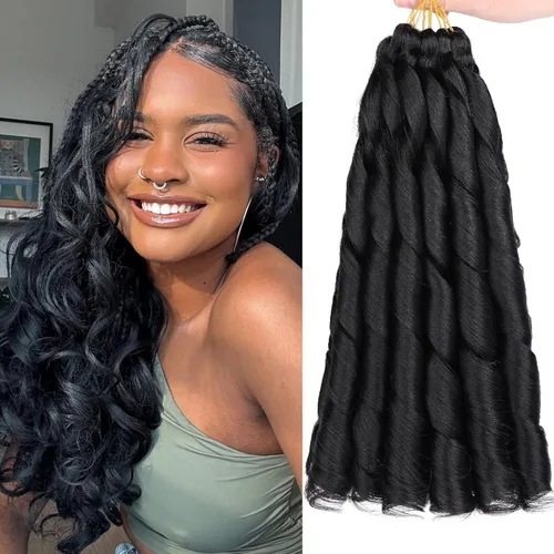 Miniatura 49 de COOKOO 9 paquetes de cabello rizado francés trenzado de 18 pulgadas, suave y flexible, cabello trenzado de alta calidad, rizos franceses, extensión