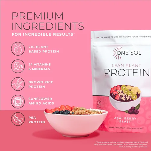 Miniatura 4 de One Sol Proteína magra en polvo a base de plantas, proteína de guisante y arroz integral, baja en carbohidratos, apta para veganos, sin gluten