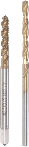 HARFINGTON Juego de grifos y brocas, M2.5 x 0.45 rosca de tornillo máquina espiral flauta roscado y broca de 0.079 in, acero de alta velocidad