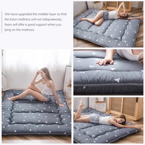Miniatura 6 de MAXYOYO Colchón de Piso de Futón Japonés con Estampado de Triángulos Grises, Almohadilla Gruesa para Dormir, Cama de Piso Enrollable, Colchón