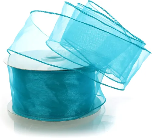 Miniatura 12 de Cinta de organza transparente con alambre de 2.5 pulgadas, color plateado de 10 yardas