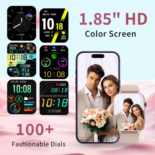Miniatura 2 de Reloj inteligente para mujer, pantalla táctil HD de 1.85" con función de mensaje y llamada, más de 100 modos deportivos, rastreador de fitness IP68