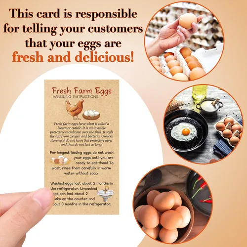 Miniatura 5 de Kisston 200 Piezas Tarjetas de Instrucciones de Manejo de Huevos Frescos de Granja 2 x 3.5'' Sello de Cartón de Huevos de Navidad Tarjetas