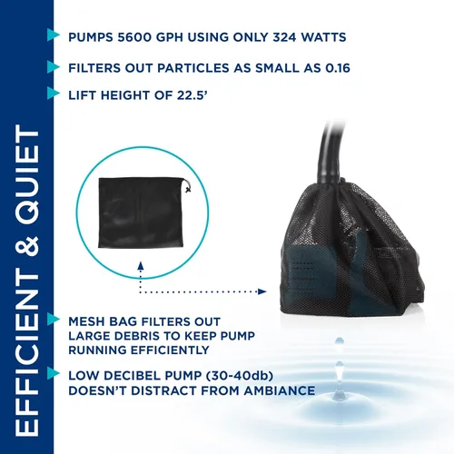 Miniatura 6 de Alpine Corporation Bomba de agua sumergible Vortex de 5600 GPH con cable de 20 pies para estanques, fuentes y circulaciones de agua, funcionamiento