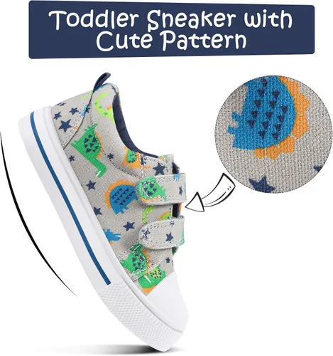 Miniatura 3 de K KomForme - Tenis de lona para niños y niñas de dibujos animados con doble velcro