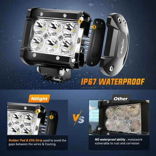 Miniatura 4 de Nilight - Barra de luz LED NI 06A-18W 8PCS 18W 1260lm Spot LED Pods Conducción Luz antiniebla Off Road Luces Bar Jeep Lamp,2 años de garantía