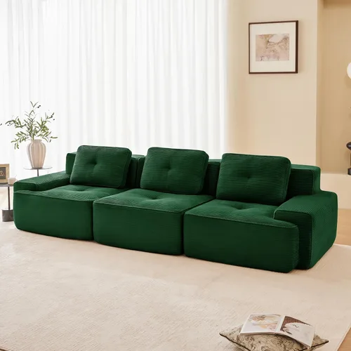 Miniatura 4 de Sofá Moderno Comprimido Sin Estructura de 117", Sofás Seccionales de 3 Plazas para Sala de Estar, Sofá Seccional Modular de Pana Verde Nube, Espuma