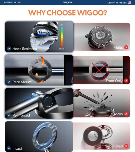 Miniatura 6 de Wigoo Soporte de teléfono de coche mejorado 2026 para Magsafe [succión de 98 libras y 3000 gf magnético] Soporte de automóvil ajustable en 360°