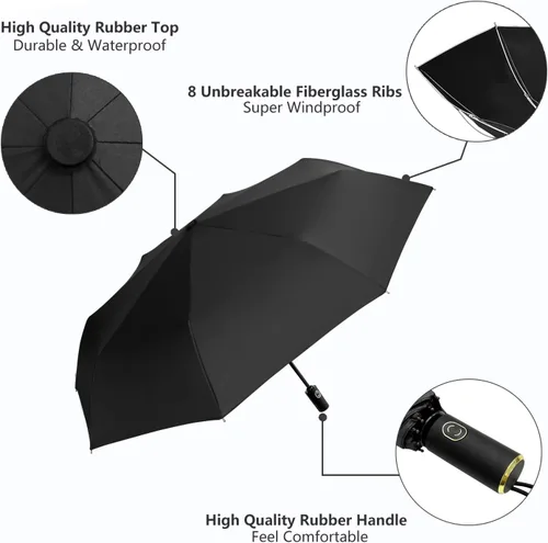 Miniatura 33 de Cuby Paraguas UV compacto plegable paraguas ligero portátil manual paraguas de viaje para resistente a la lluvia y 99% de protección UV con Negro