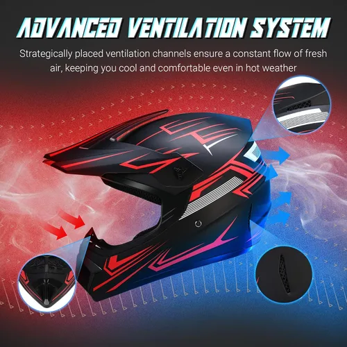 Miniatura 3 de Oryxearth Casco de Dirt Bike con certificado DOT, casco de motocicleta todoterreno para adultos con gafas, guantes y máscara con tamaño M/L
