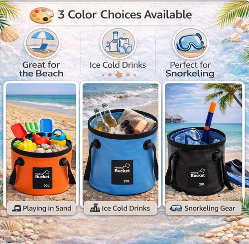 Miniatura 3 de Cubo plegable plegable de 5 galones con asa para camping, pesca, senderismo, para sostener agua, contenedor plegable, bolsa de transporte, multiuso