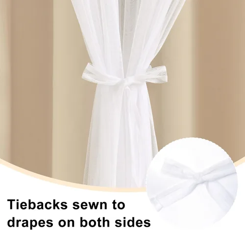 Miniatura 4 de Hiasan Cortinas opacas con superposición transparente, aislamiento térmico para mezclar y combinar de doble capa, cortinas de oscurecimiento de Beige