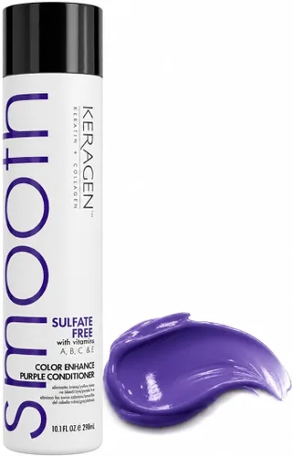 KERAGEN - Acondicionador púrpura sin sulfato para neutralizar los tonos amarillos en cabello rubio y plateado con queratina, pantenol, vitaminas,